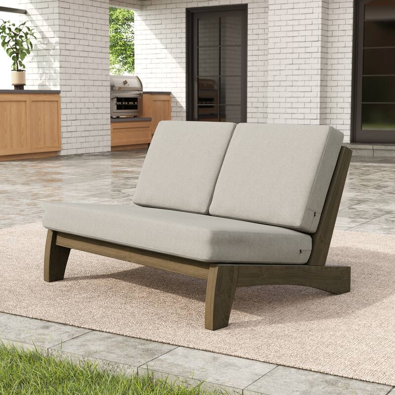 Outdoor Acacia Club Chair Set Loveseate with Weather-Resistant Cushions - Loveseate/Separate Cuishion - Light Camel/Loveseate
