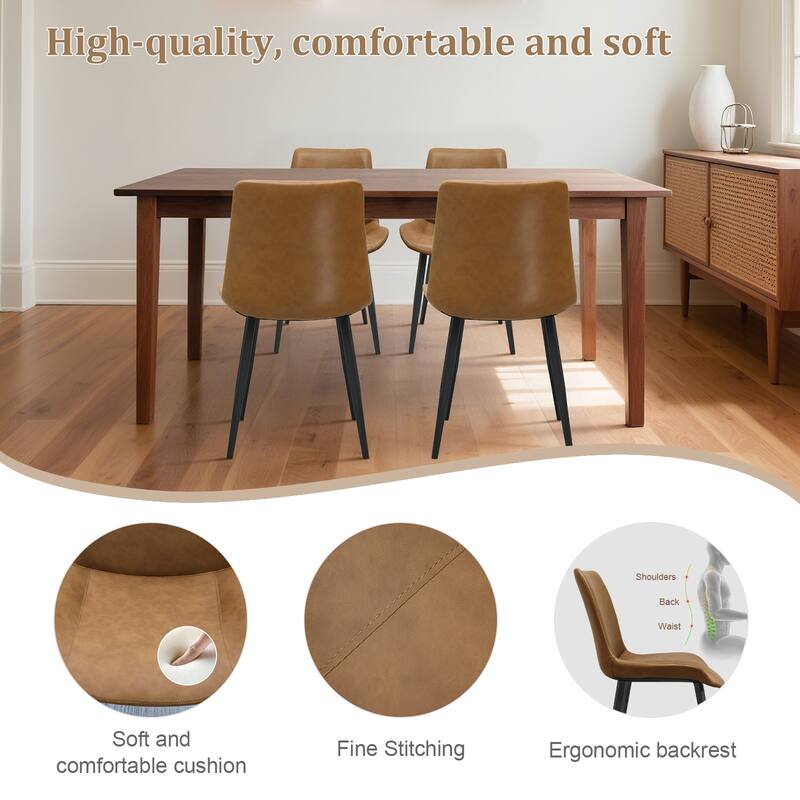 Leather Dining Chair Side Chair Coffee Chair Brown Lounge Chair Kitchen Chair Set of 4 Office Chair with Metal Legs