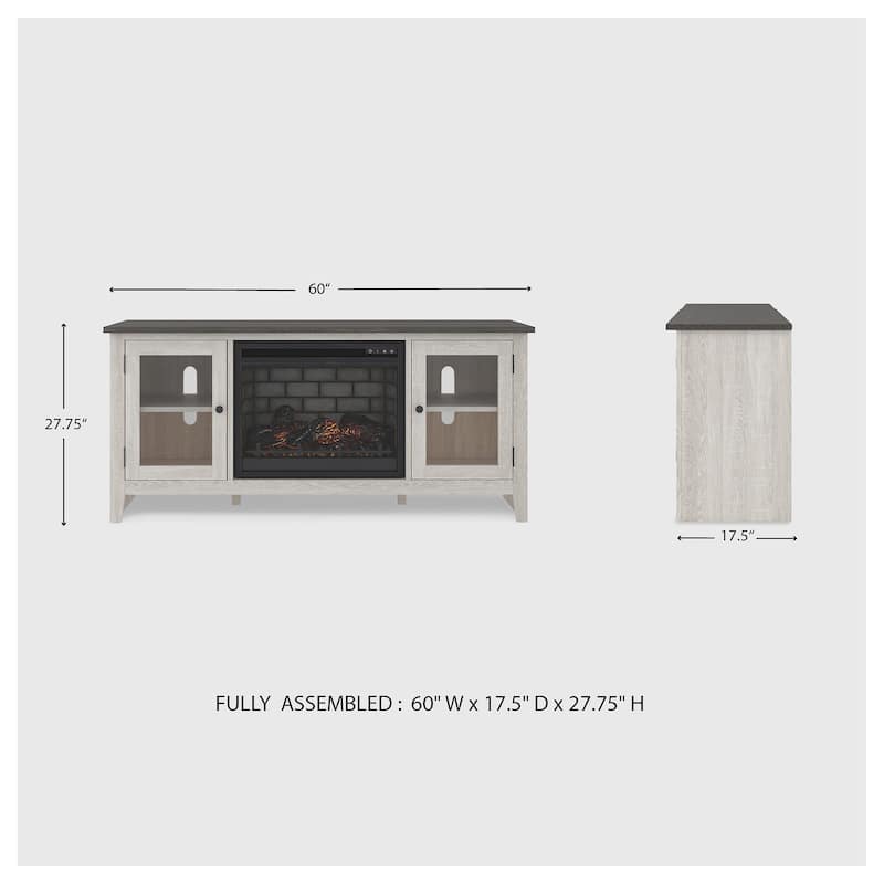 Signature Design by Ashley Dorrinson White/Gray 60" TV Stand for TVs up to 69" with Electric Fireplace - 60"W x 17.5"D x 27.75"H
