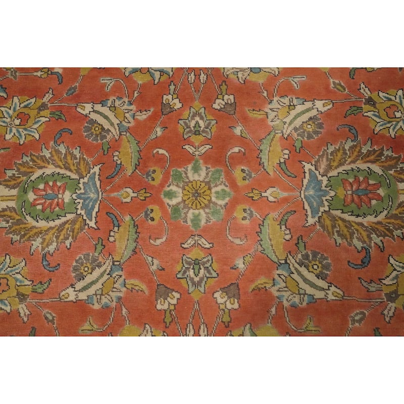 Hand Knotted Oriental 100% Wool Carpet Traditional All-Over Oranges & Rust Tabriz Area Rug - 11' 3'' X 7' 7''