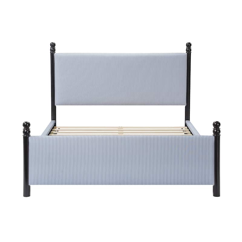 Christopher Knight Home - Modern Striped Upholstered Wood Bed Frame with High Padded Headboard & Soundproofed