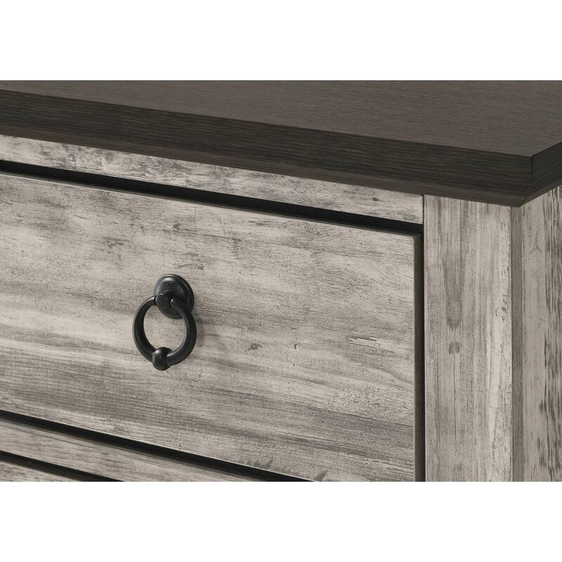 Rustic Gray Two-Tone 2-Drawer Nightstand with Metal Knobs, Contemporary Bedroom Furniture
