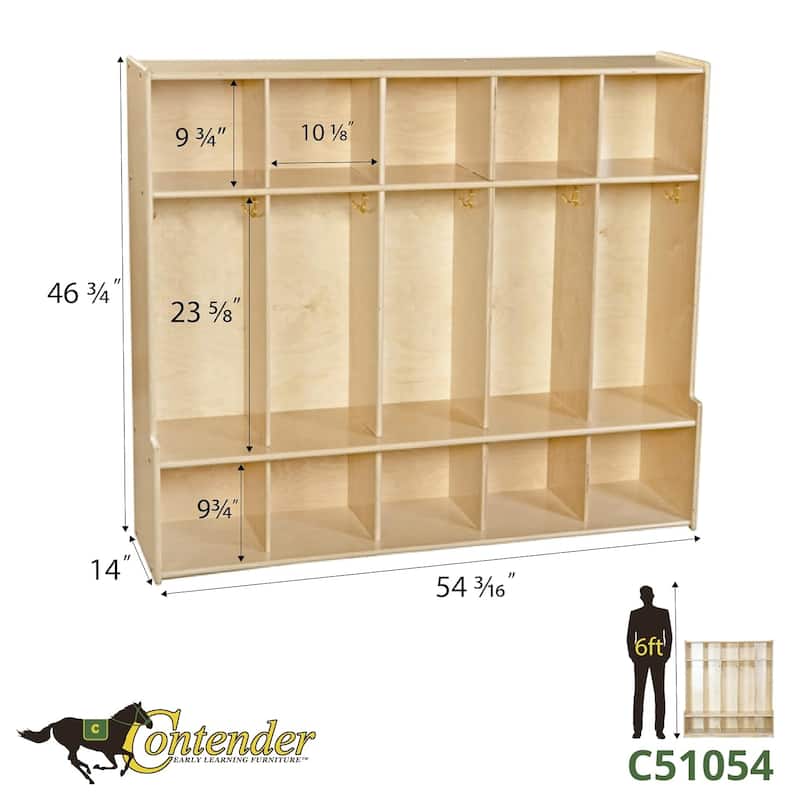 Contender 5 Section Classroom Coat Locker with Bench & Cubby Storage, Montessori Backpack & Cubby Shelving with Hooks - 54"