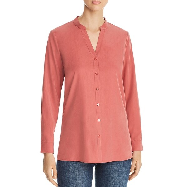 Eileen Fisher Womens Blouse Stand Collar Button Front - Chuty