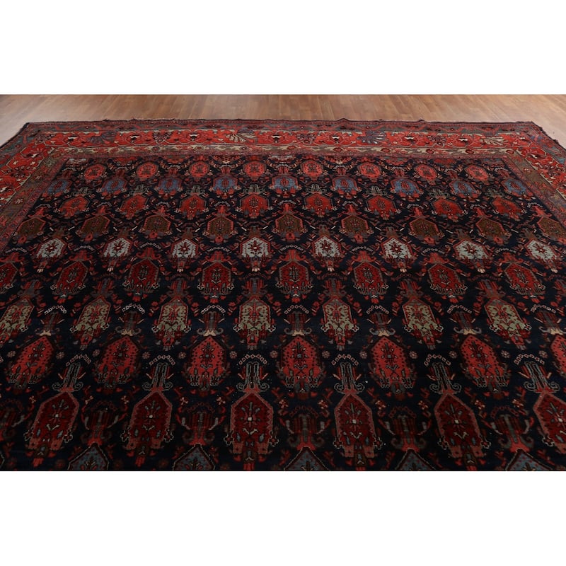Pre-1900 Antique Bidjar Halvaei Persian Area Rug Handmade Wool Carpet - 12'2" x 19'9"
