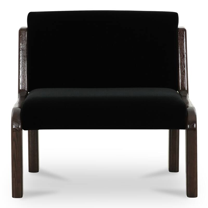 NADAAL STUDIOS Onaris Accent Chair, Vintage-Inspired Black Velvet with Dark-Stained Ash Frame, Black - Black Faux Mohair