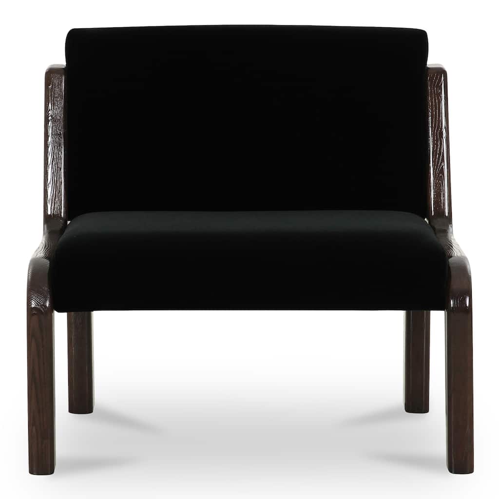 NADAAL STUDIOS Onaris Accent Chair, Vintage-Inspired Black Velvet with Dark-Stained Ash Frame, Black