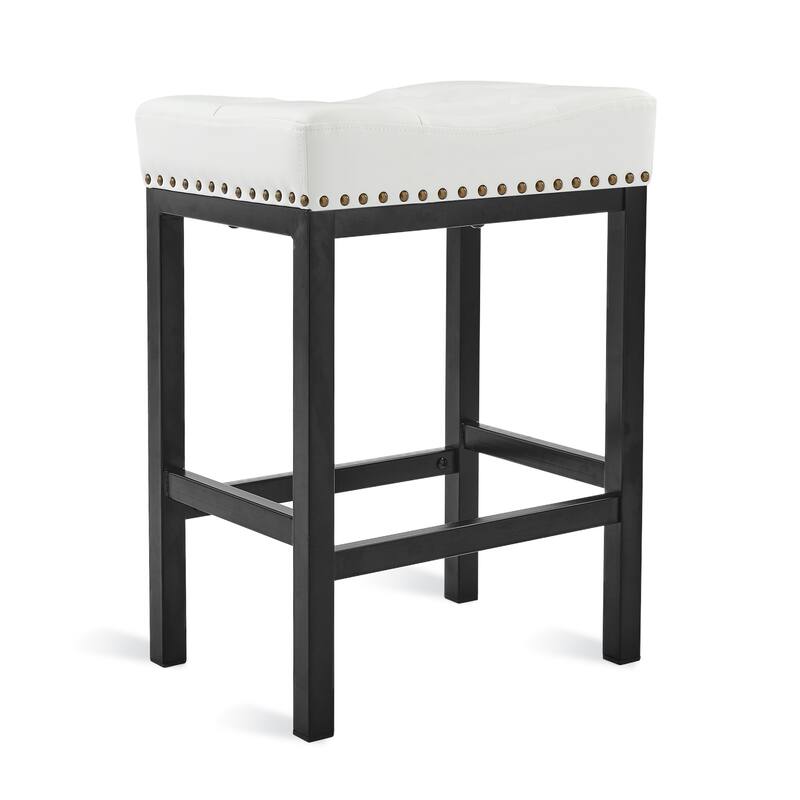 Backless Cushioned Faux Leather Bar Stools Counter Height Stools with Metal Frame - 24" H