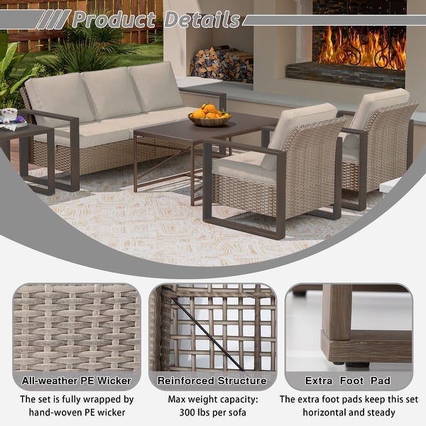 slide 2 of 15, COZYWOR 5-Piece Outdoor Patio Conversation Set BEIGE