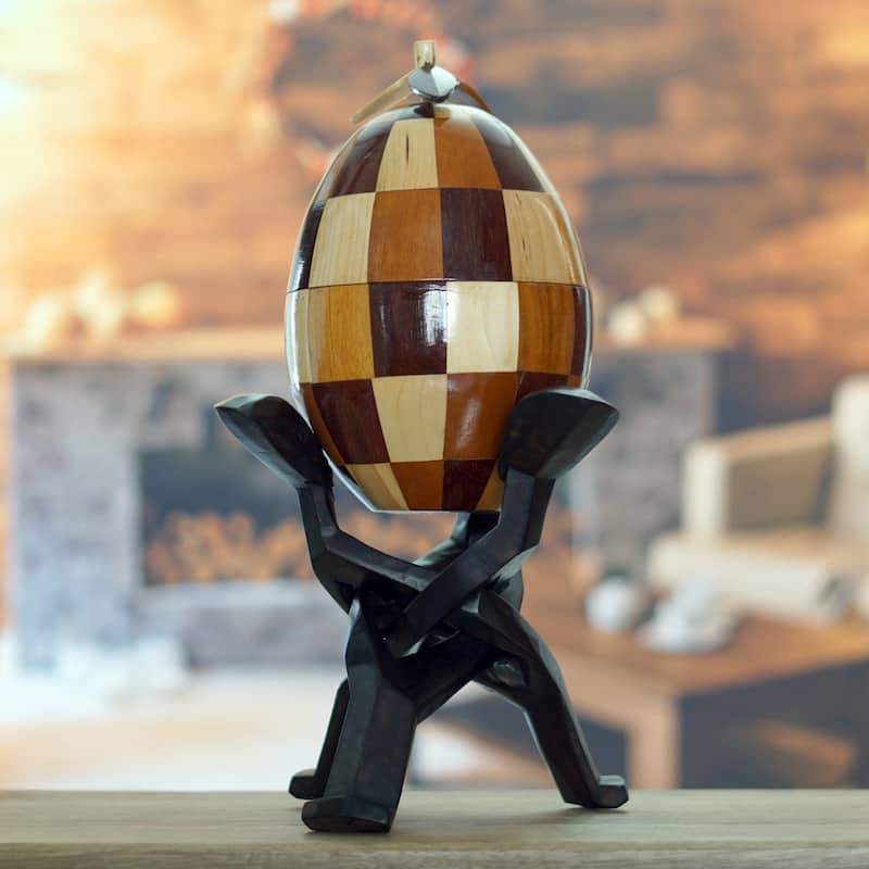 Novica Handmade Checkered Secret Wood And Coconut Shell Sculpture