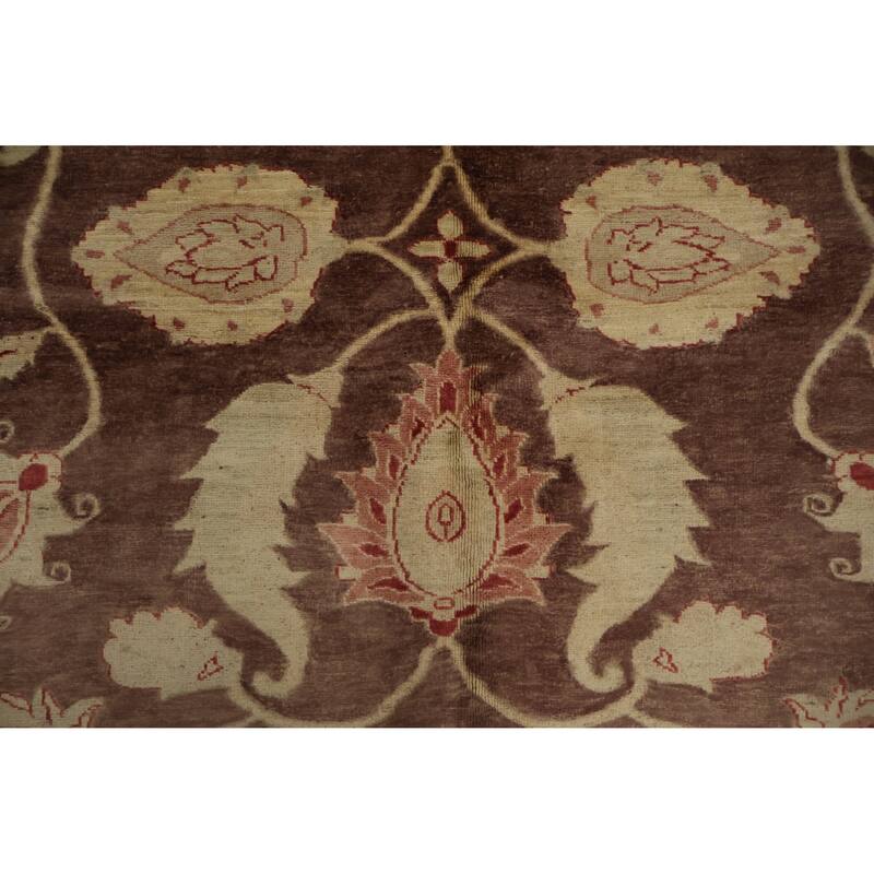 Hand Knotted Oriental 100% Wool Carpet Traditional Floral Brown Peshawar Area Rug - 9' 8'' X 6' 10''