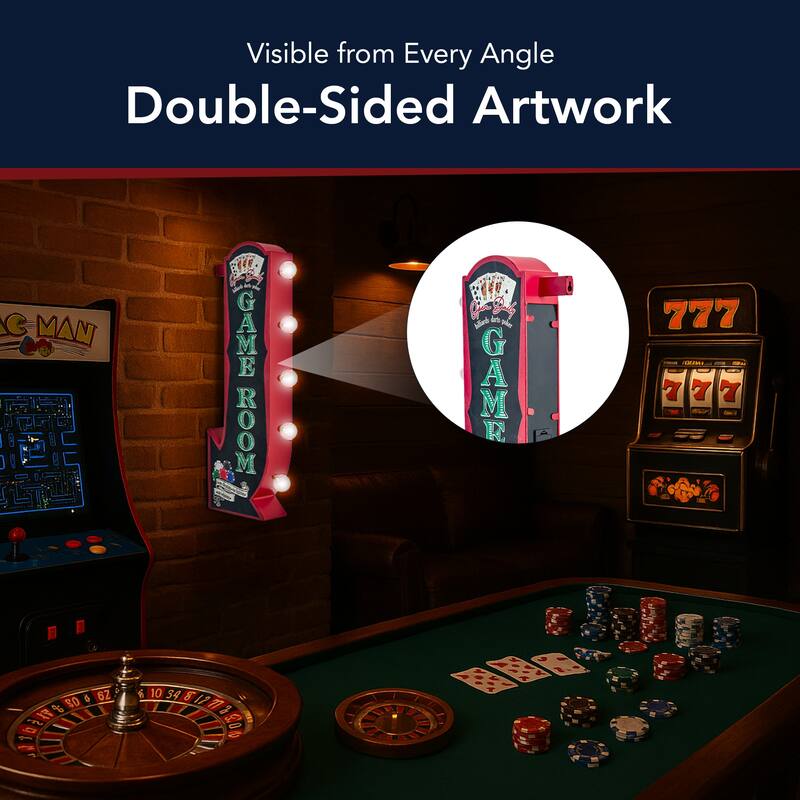 Vintage Game Room Off the Wall LED Marquee Sign - 25" H x 8.25" L - Black, Green, Red - 25" H x 8.25" L x 3" D