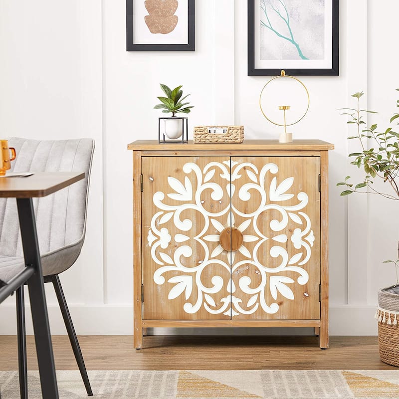GDF Studio - Halden Rustic Wooden Accent Cabinet with Floral Carved Doors