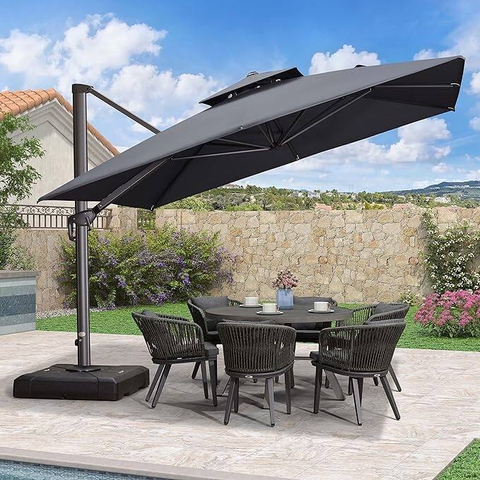 PURPLE LEAF Patio Cantilever Umbrella with 360 Degree Rotation - 11ft-Grey