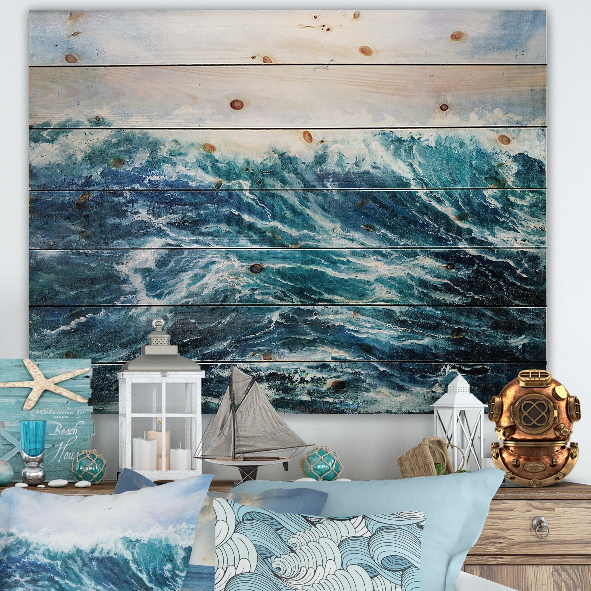 Designart 'Wild Blue Ocean Waves I' Nautical & Coastal Print-image
