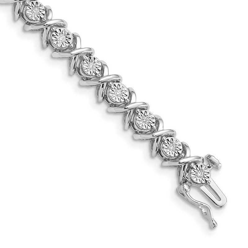 Curata 925 Sterling Silver Polished Box Catch Closure Diamond X Bracelet
