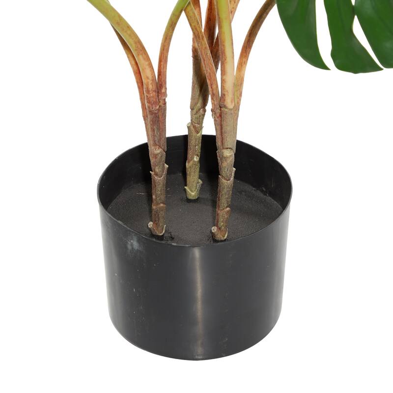 Faux Foliage Monstera Artificial Plant with Realistic Leaves and Black Plastic Pot - Green - Roche River Decor