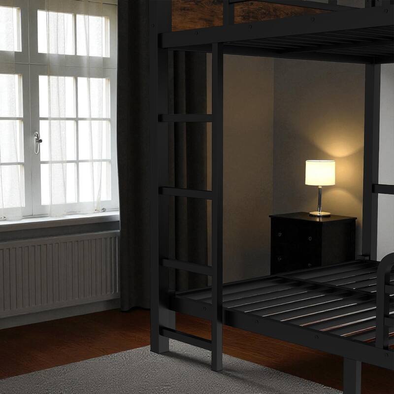 Full over Full Metal Bunk Bed Frame with Raised Guardrails, Convertible Loft and Platform Beds, Noise-Free Design