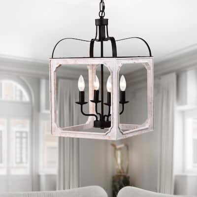 Valeria 14 Inch Modern-Farmhouse Style Imitation Wood Grain Finish Pendant Lighted Chandelier 4-Light - N/A