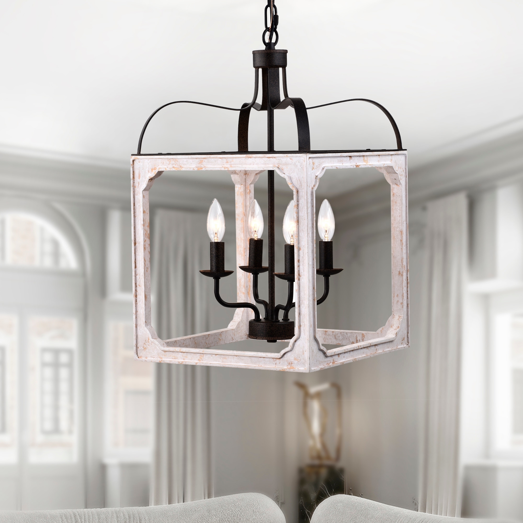 Warehouse of Tiffany Valeria 14 Inch Modern-Farmhouse Style Imitation Wood Grain Finish Pendant Lighted Chandelier 4-Light