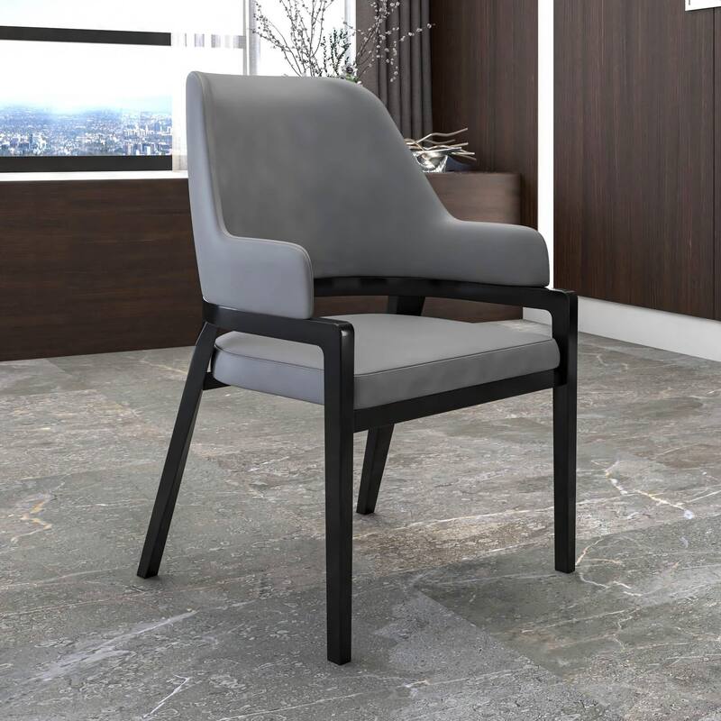 Ethora Modern Leather Dining Chair with Curved Open Backrest and Rubberwood Legs Accent Armchair (Set of 2)