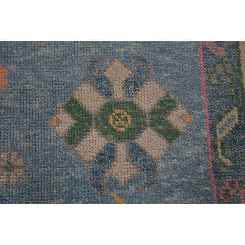 Hand Knotted Oriental 100% Wool Carpet Transitional All-Over Navy Blue & Blues Oushak Area Rug - 17' 10'' X 7' 2''