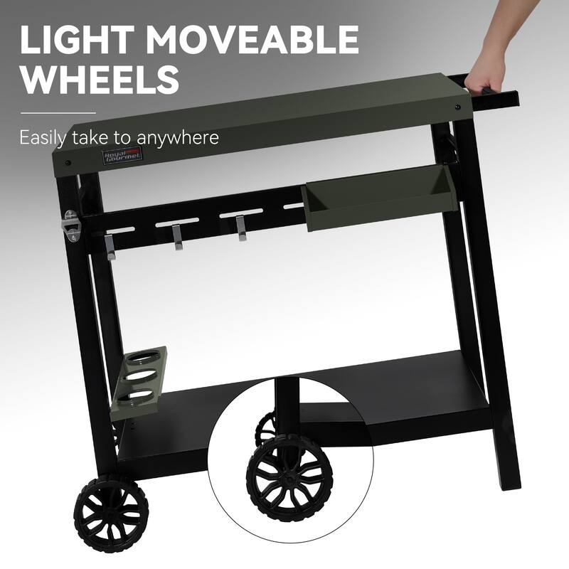 Royal Gourmet Double-Tier Dining Cart with Olive Green Top - N/A