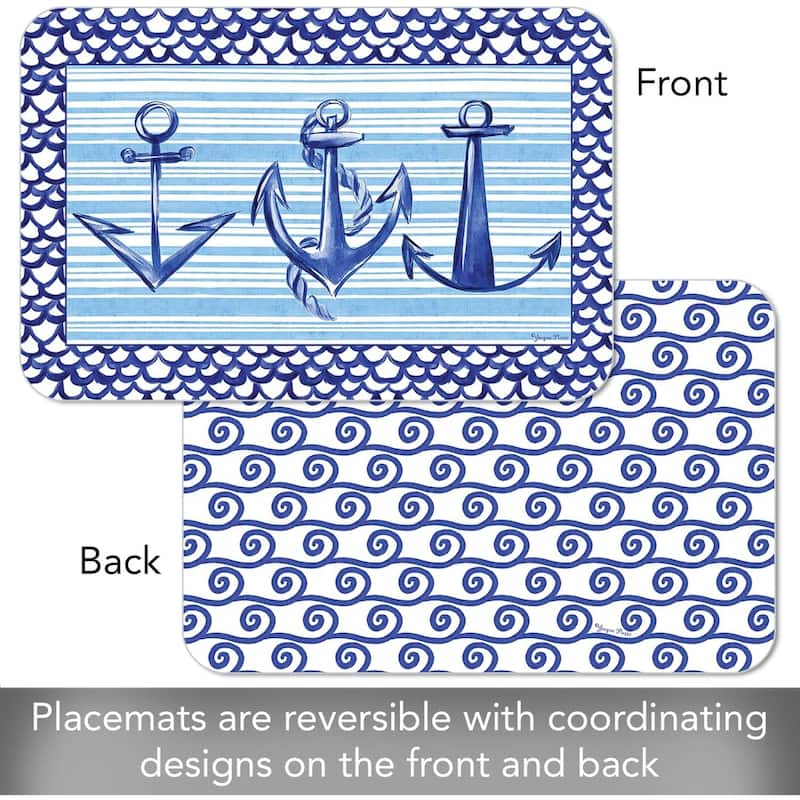 Anchors Away 4 Pack Reversible Easy Care Flexible Plastic Placemats Made in The USA BPA Free Easily Wipes Clean
