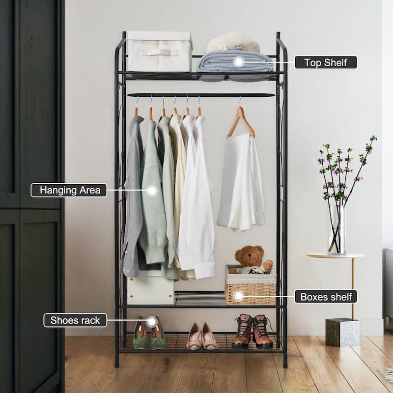 Garment Stand 3 Tiers Clothes Rack Wire Shelving Freestanding Closet - 31x14.2x63.3 inch
