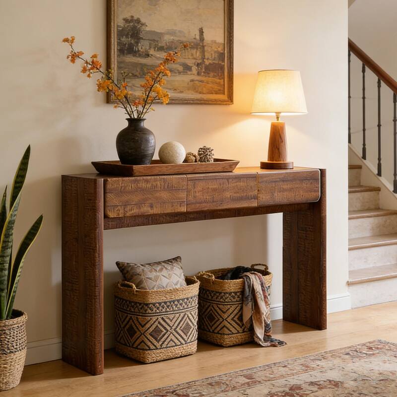 Farmhouse 3-Drawers Console Table, Entryway Table, Sofa Table - Reclaimed Barnwood