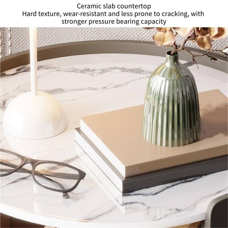 19.5" Modern Round LED Nightstand with Drawers