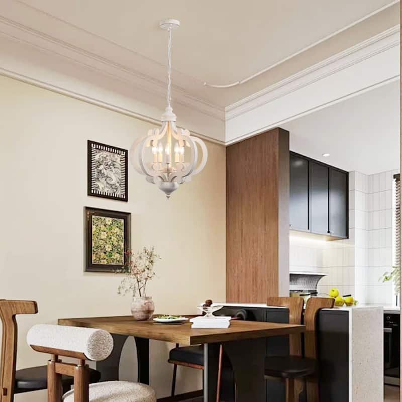 5-Light Country Wood Chandelier Light Fixture for Kitchen Island Dining Room