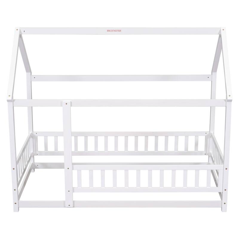Twin Size Floor Wooden Bed with House Roof Frame
