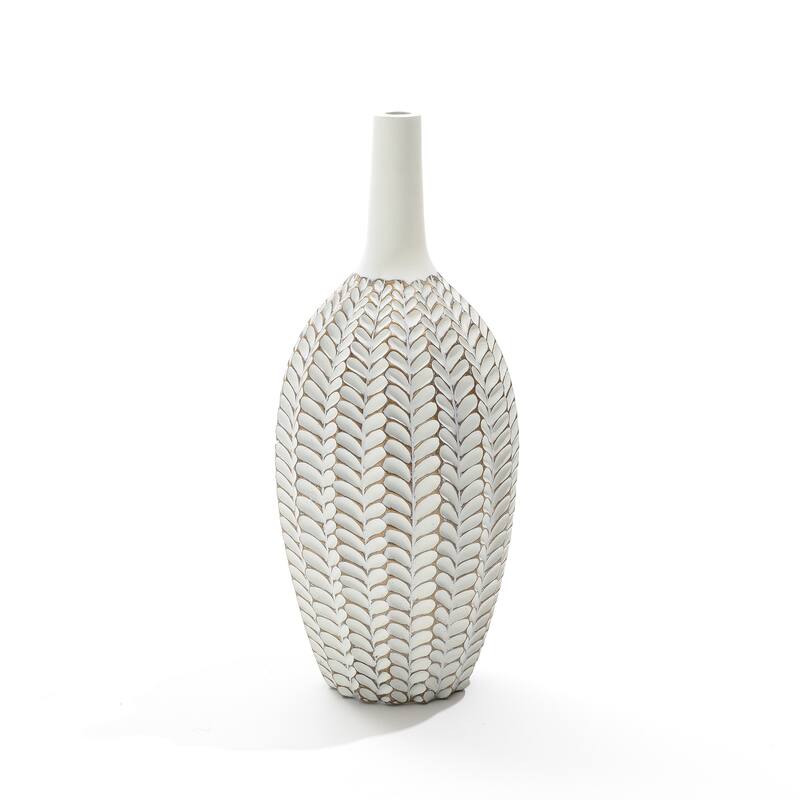 Modern White with Gold Geometric Pattern Polyresin Vase - 19.7" H x 8.1" Diameter