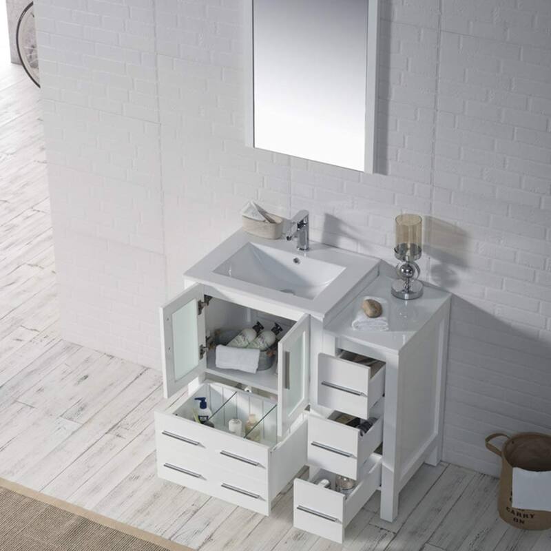 Blossom 36" Solid Wood Bathroom Vanity w/ Ceramic Sink & Side Cabinet