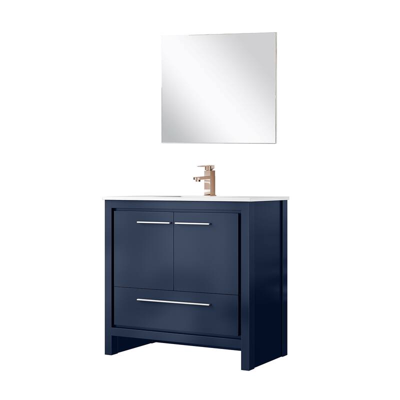 Lafarre Bath Vanity with Quartz Top, Sink, Mirror and Rose Gold Faucet