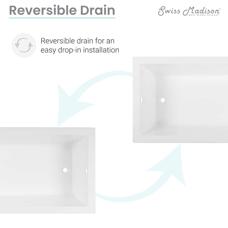 Swiss Madison Voltaire 72" x 36" Acrylic Reversible Drain Drop In Bathtub - 72x36 Reversible