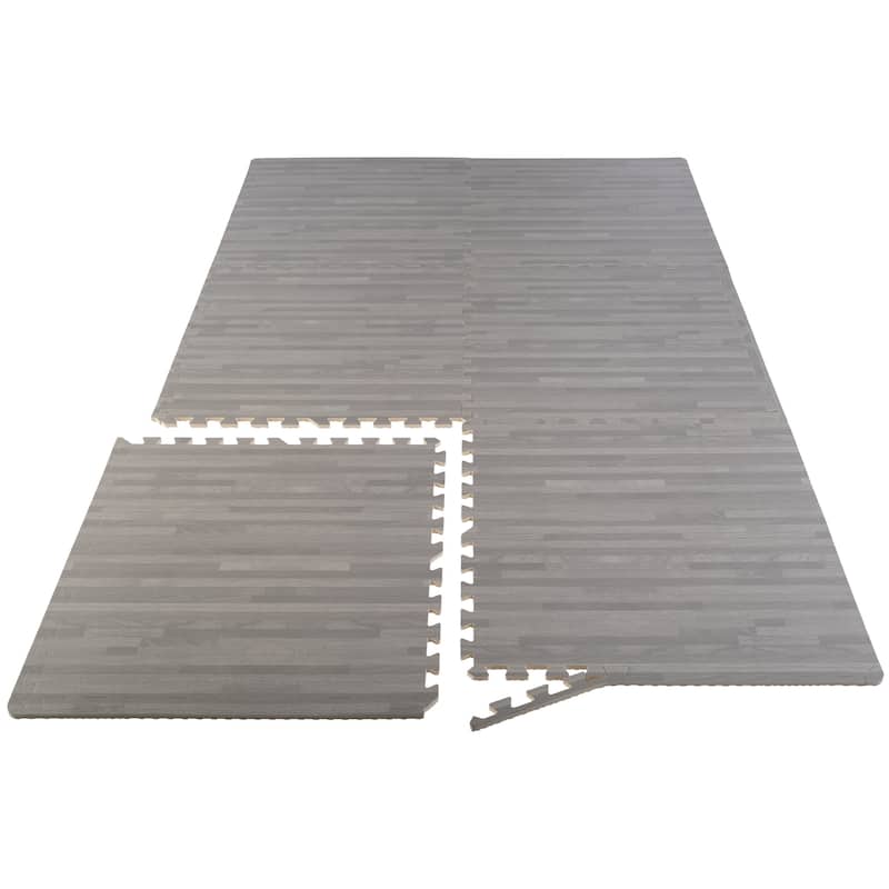 Stalwart EVA Foam Floor Tiles 6-Pack - 24 SQFT Woodgrain Puzzle Mats, Gray