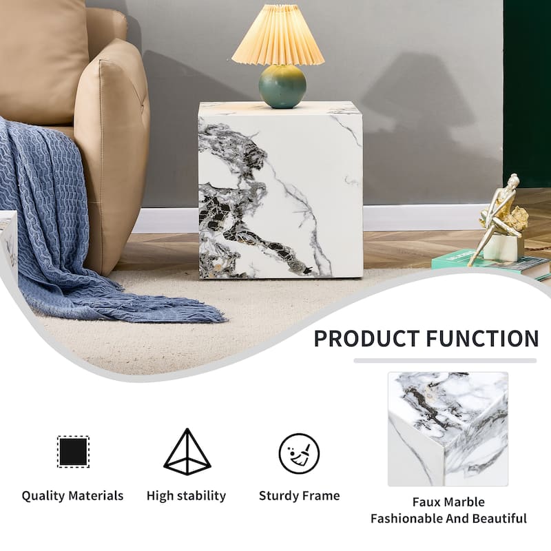 GDFStudio Kaelthas Wood Cube Coffee Table with Marble Texture