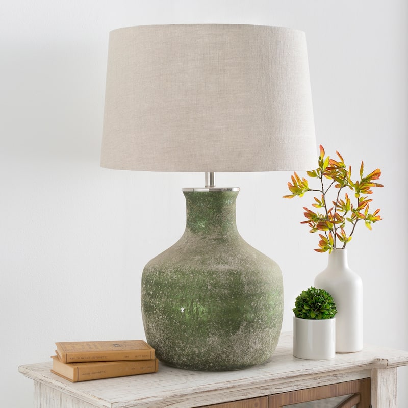 Artistic Weavers Wyther Table Lamp with Green Base and Beige Shade