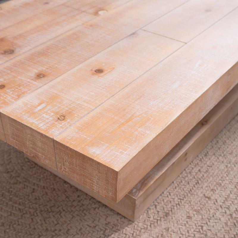 Modern Farmhouse Coffee Table with Rustic Wood Block Base‌ – Rectangular Center Table for Living Room, Blending Contemporary .