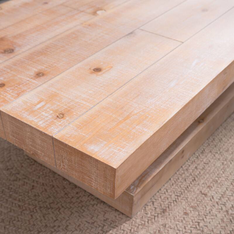Modern Rustic Coffee Table Farmhouse Style Coffee Table Rectangular Wood Center Table with Tiered Base, for Living Room