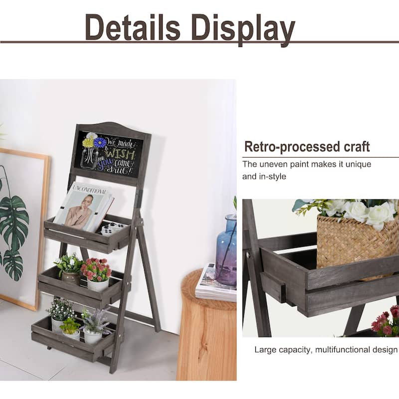 3-Tiered Free Standing Chalkboard Wood Plant Stand - 20 in. x 42 in. x 15 in.