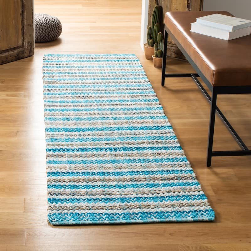 SAFAVIEH Handmade Flatweave Montauk Hermanda Casual Cotton Rug - 2'3" x 8' Runner - Aqua/Multi