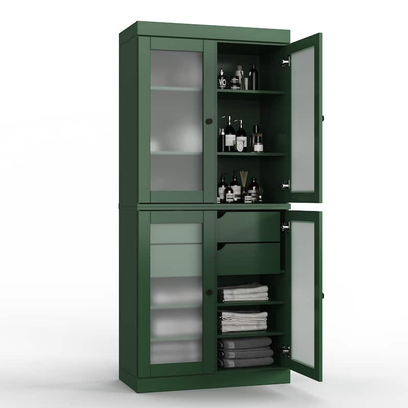 Palace Imports 100% Solid Wood 32" Bathroom Cabinet with Frosted Glass Doors, 2-Drawers and Adjustable Shelves - Green