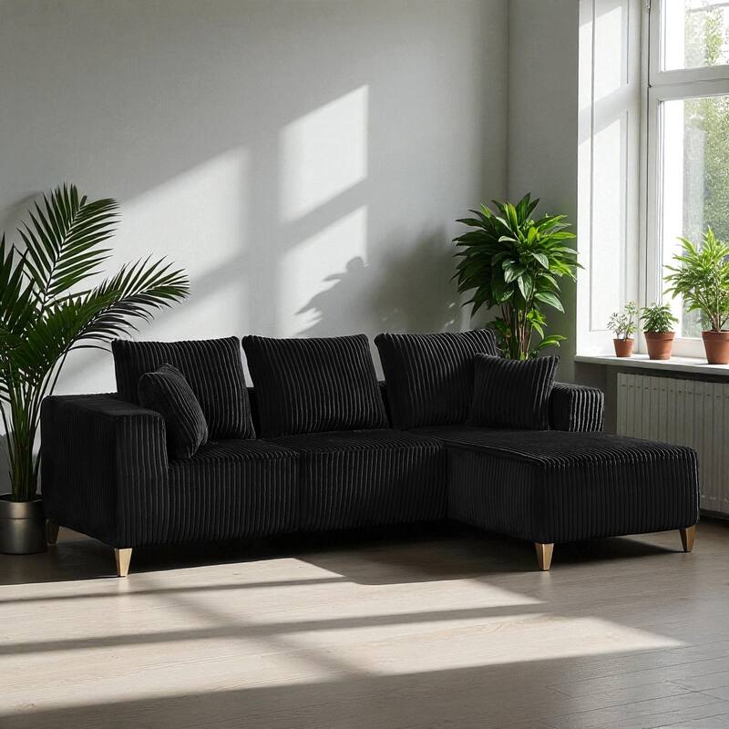 103" Modular Corduroy Sectional Sofa, Deep Seat Cloud Couch, Upholstered 4-Seater Sofa for Living Room, No Assembly Required