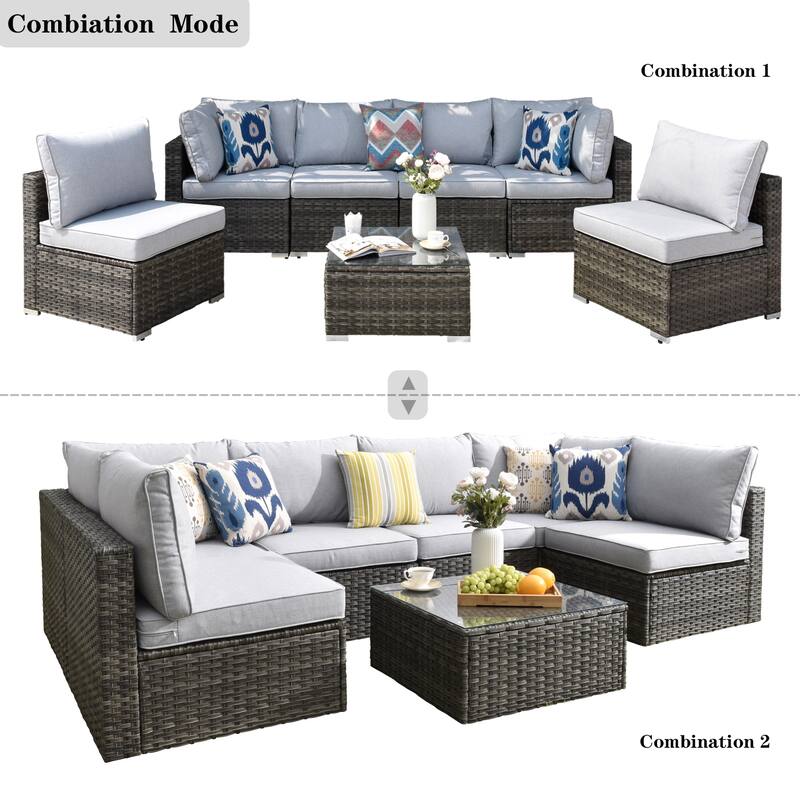 OVIOS Deep Seat Wicker 7-piece Sectional Set