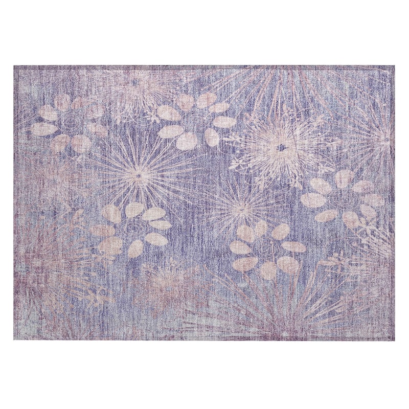Machine Washable Indoor/ Outdoor Floral Geo Chantille Rug