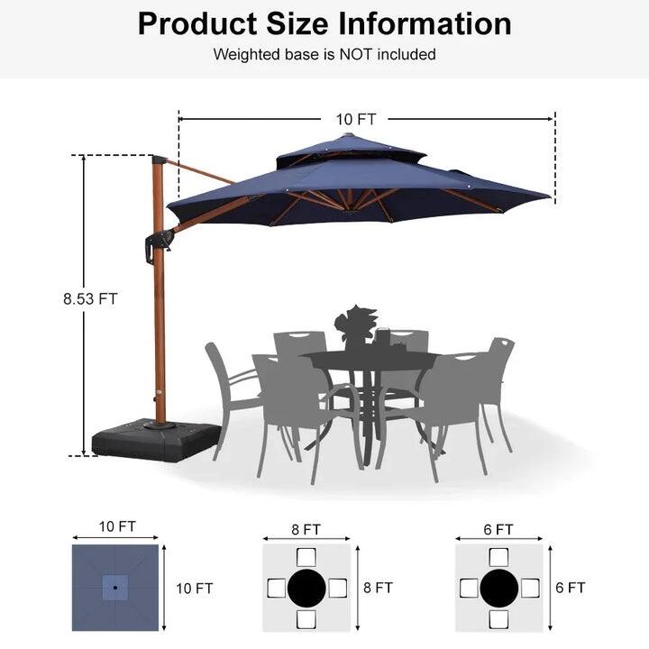 PURPLE LEAF Double Top10/11/12/13ft Round Patio Cantilever Umbrella in Wood Color