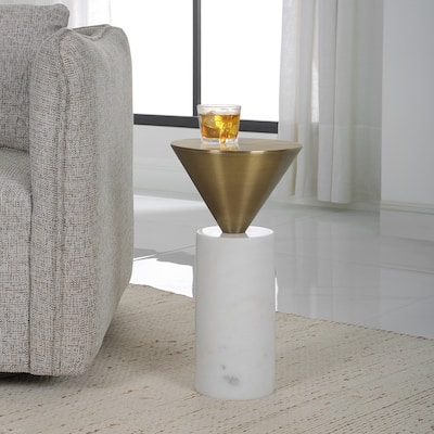 Drink Table with Inverted Conical Top - 20.25" - Brushed Brass and White